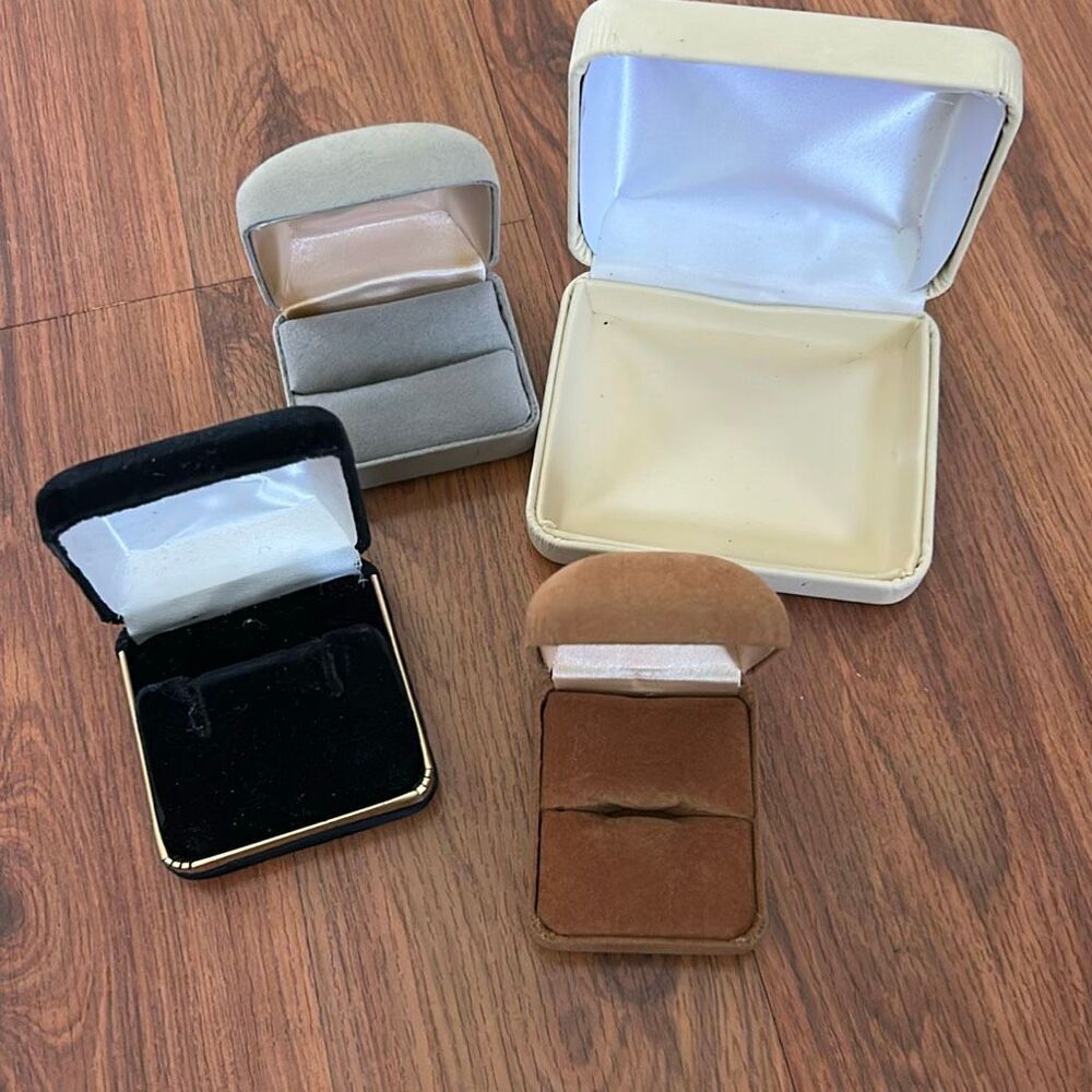 4 Vintage velvet leatherette assorted jewelry boxes ring box earring box